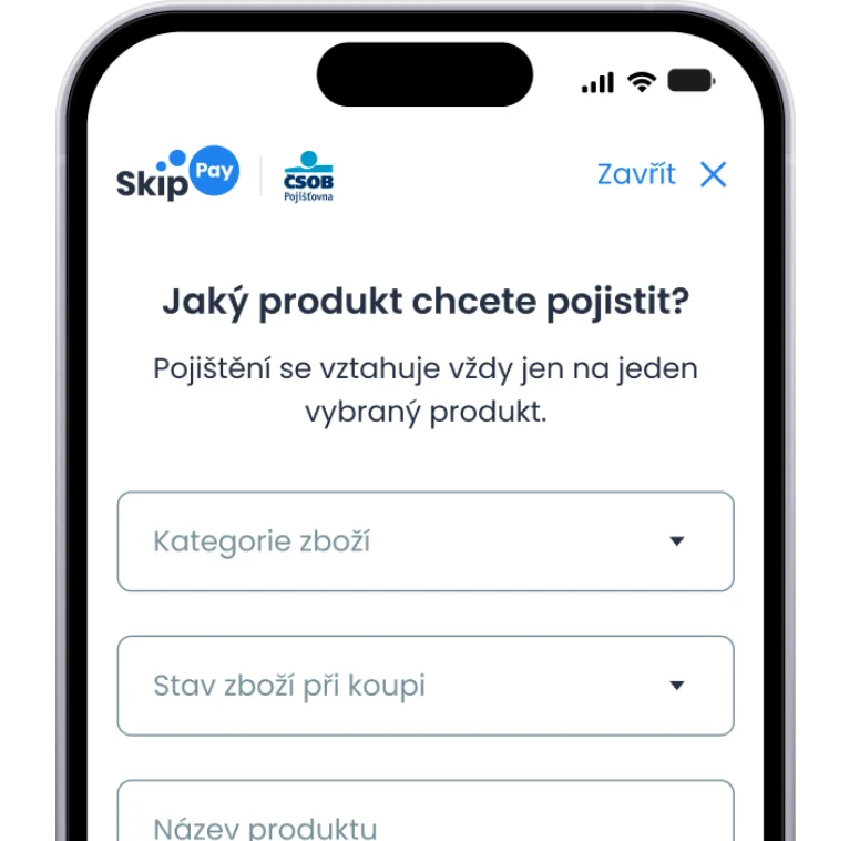 Obrazovka s možností pojistit zboží po nákupu se Skip Pay.