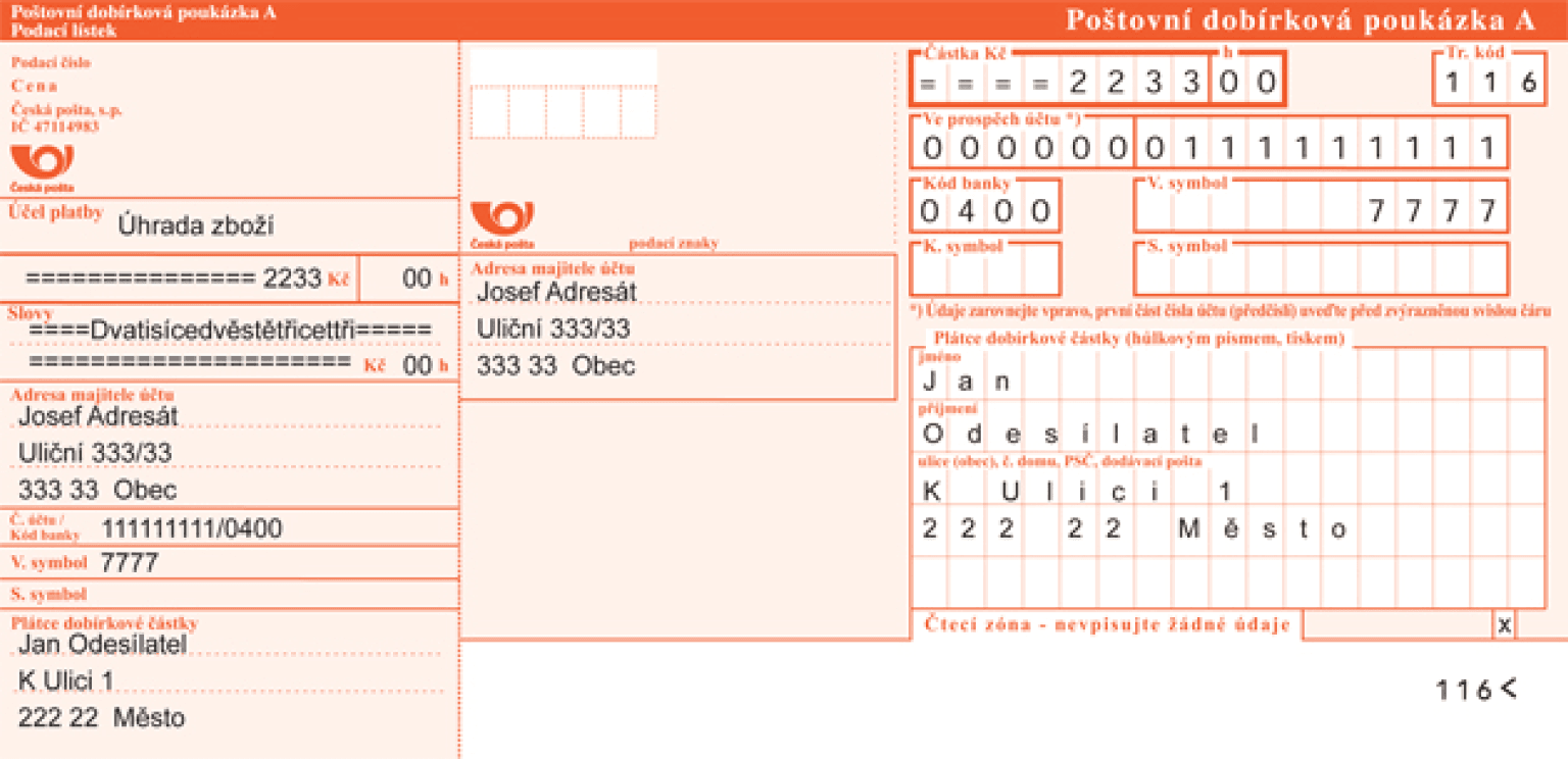 Jak vyplnit poštovní poukázku