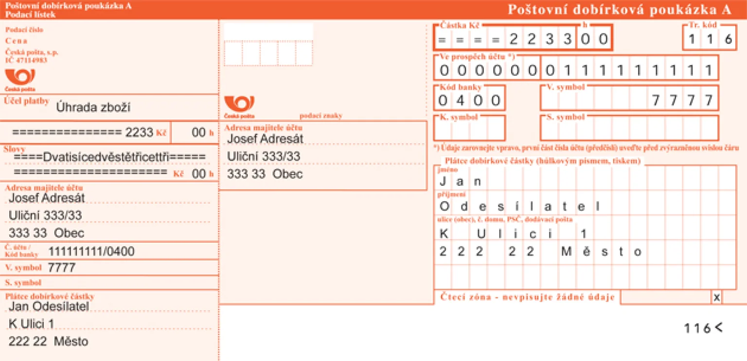 Jak vyplnit poštovní poukázku